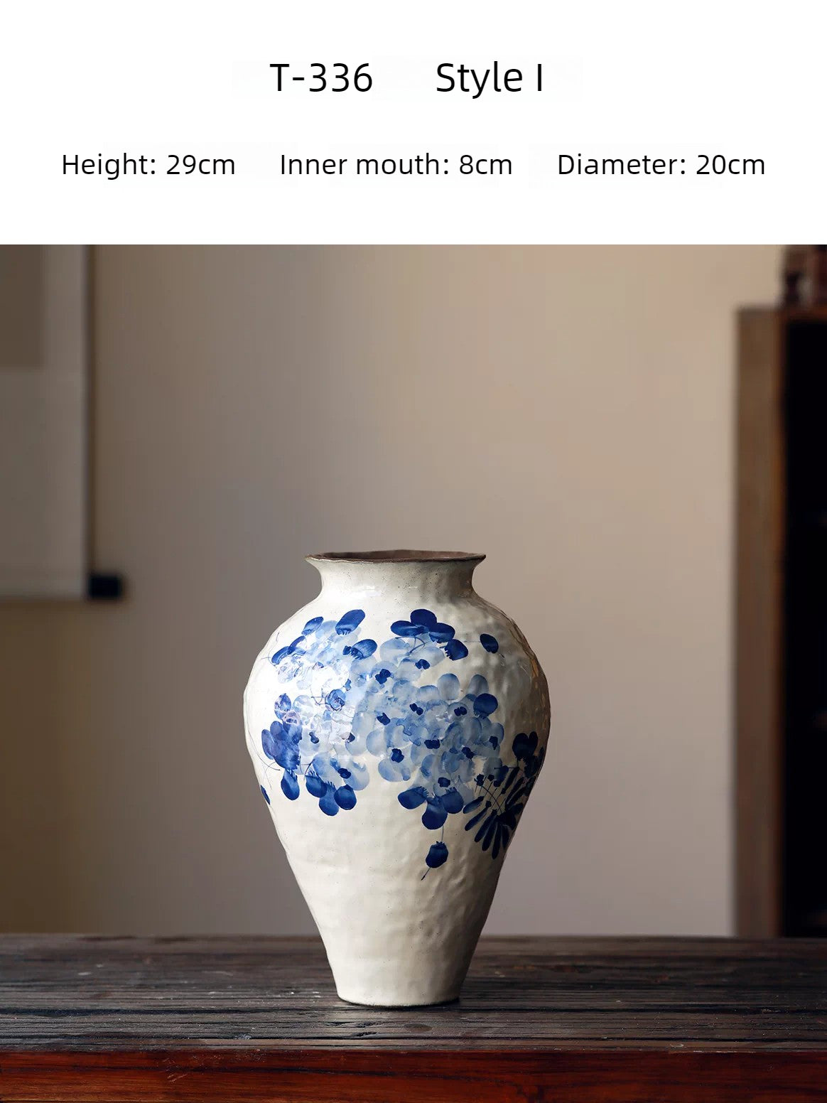 New Chinese Style Blue and White Wisteria Countertop Vase Retro Ceramic Decor