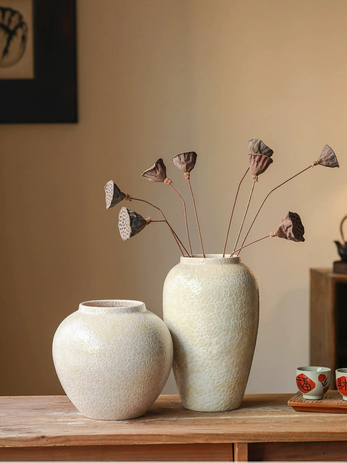 Crackle Glaze Vase, Chinese Retro Ceramic Vase for Table Decor