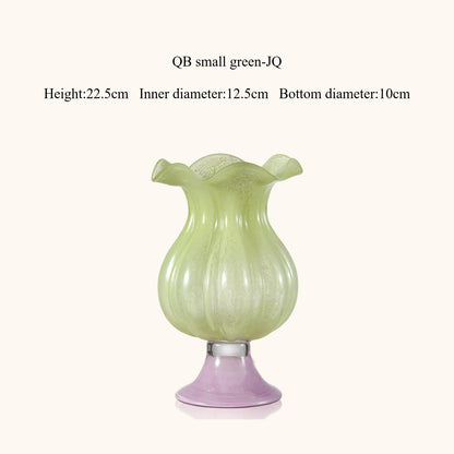 Modern French Tall Green Glass Vase Aesthetic Flower Arrangement Ornament for Living Room Home Table Decor