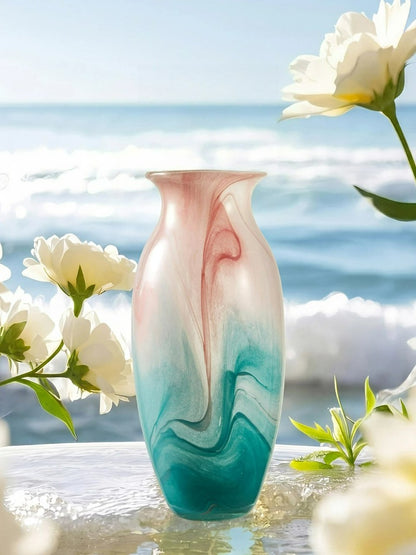 Swirl Glass Vase, Gradient Blown Glass Vessel for Living & Dining Table Floral Decor