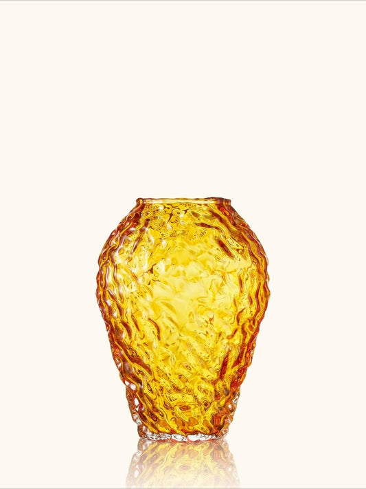 Amber Glass Vase, Luxury Hammered‑Texture Glass Vessel for Living Room Floral Decor