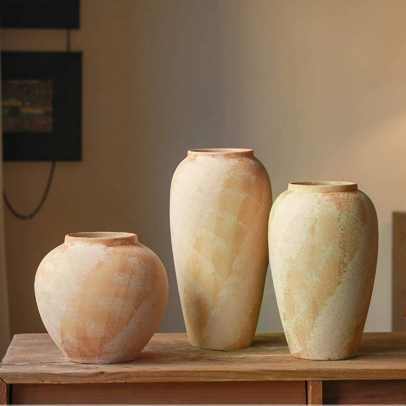 Rustic Clay Vase, New Chinese Zen Ceramic Vase for Table Decor