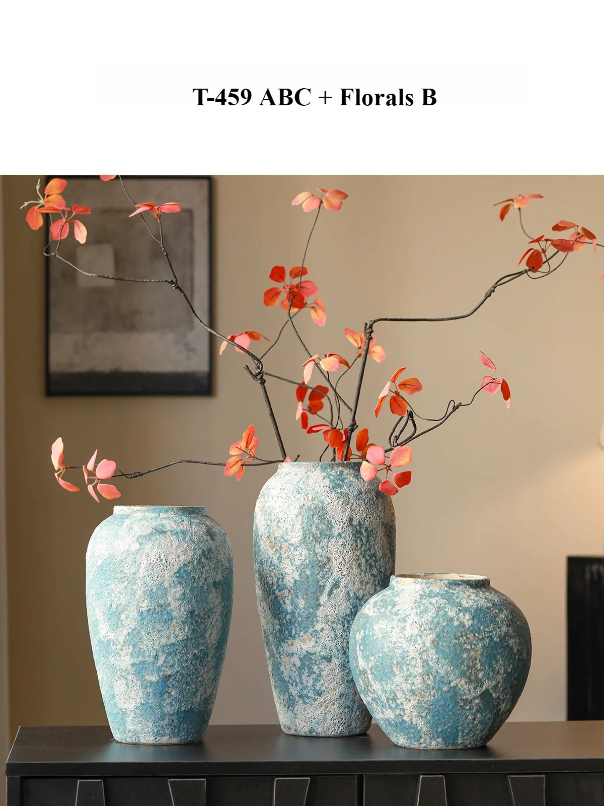 Rustic Blue Ceramic Vase Jingdezhen Wabi Sabi Floral Vessel for Homestay Tea Room Table Decor