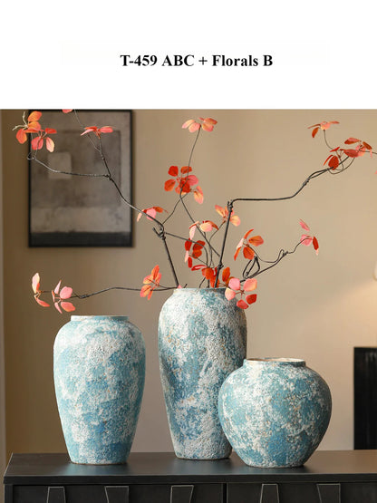 Rustic Blue Ceramic Vase Jingdezhen Wabi Sabi Floral Vessel for Homestay Tea Room Table Decor
