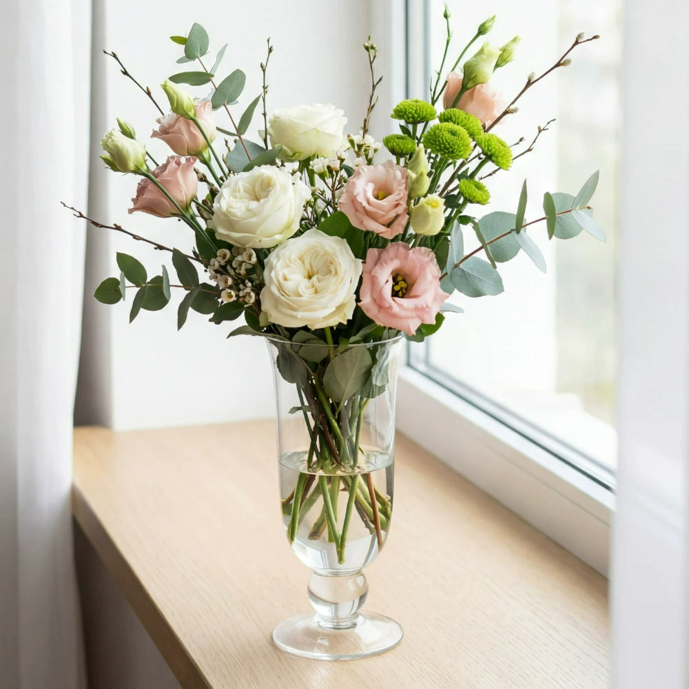 French Tall Clear Glass Vase Elegant Hydroponic Fresh Cut Flower Vase Modern Home Living Room Decor Ornament