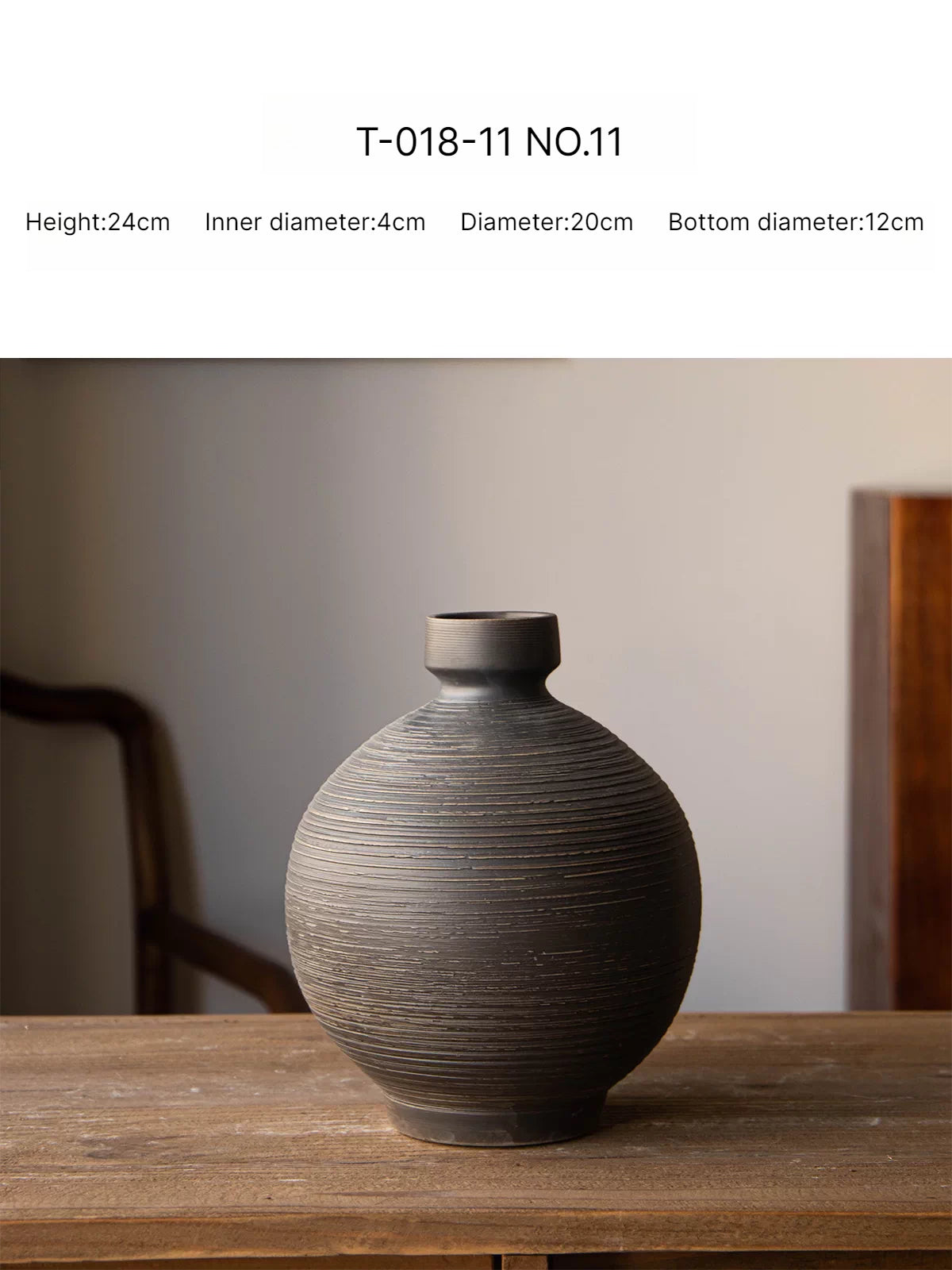 Chinese Wabi Sabi Retro Black Rough Ceramic Vase Tabletop Art Flower Vase for Dining Room Homestay Decor