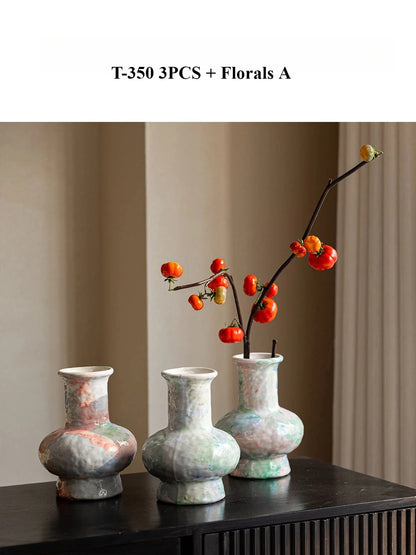 Wabi Sabi Blue Ceramic Vase Rustic Floral Vessel for Teahouse Homestay Table Decor
