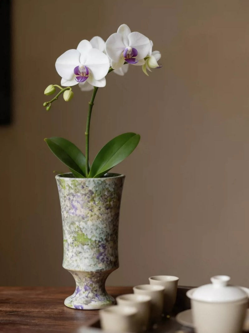 Vintage High Leg Phalaenopsis Pot Jingdezhen Ceramic Desktop Planter
