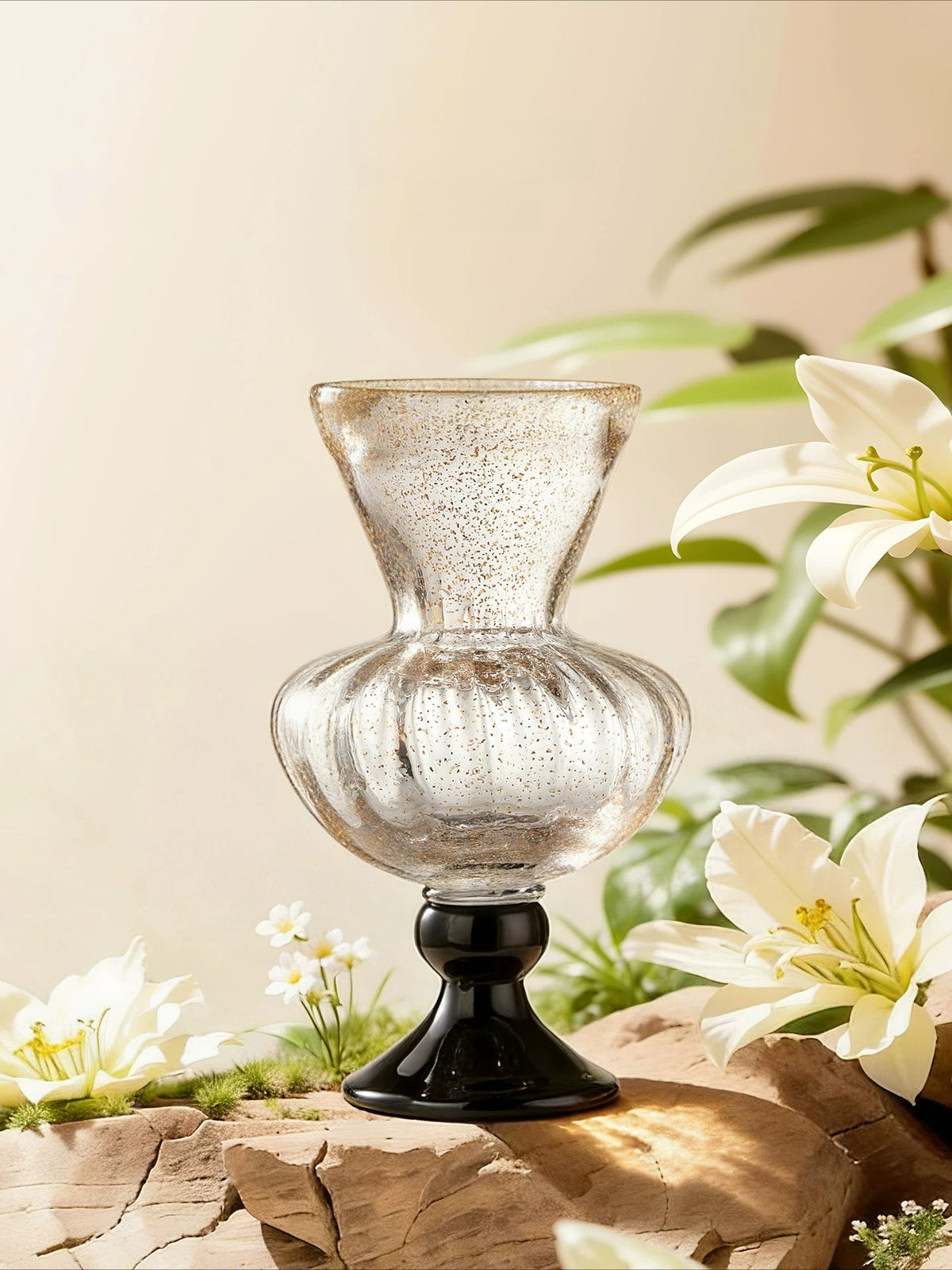 French Tall Gold Foil Glass Vase Luxury Aesthetic Flower Vase Modern Living Room Desktop Home Decor Ornament