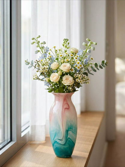 Swirl Glass Vase, Gradient Blown Glass Vessel for Living & Dining Table Floral Decor