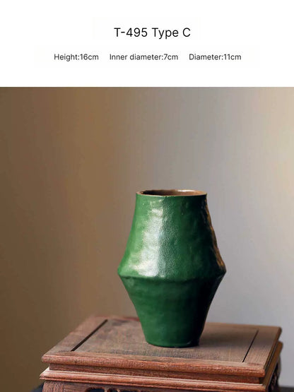 Chinese Zen Green Retro Ceramic Vase Hydroponic Flower Arrangement Ornament for Living Room Homestay Hotel Home Decor