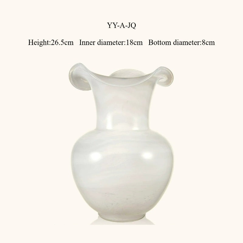 Opal Glass Vase, Song‑Aesthetic Luxury Glass Vessel for Fresh Flower Display
