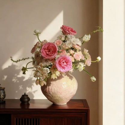 Pastel Pink Ceramic Vase Luxury New Chinese Tabletop Floral Vessel for Living Room Entryway Decor