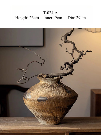 Wabi Sabi Ceramic Vase, Retro Rough Pottery Vessel for Home Decor