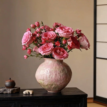Pastel Pink Ceramic Vase Luxury New Chinese Tabletop Floral Vessel for Living Room Entryway Decor