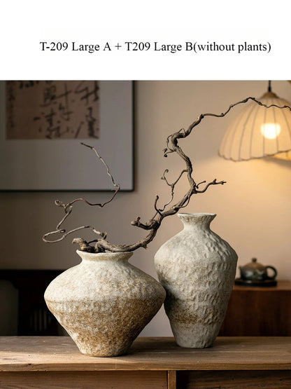 Wabi Sabi Ceramic Vase, Retro Rough Pottery Vessel for Home Decor