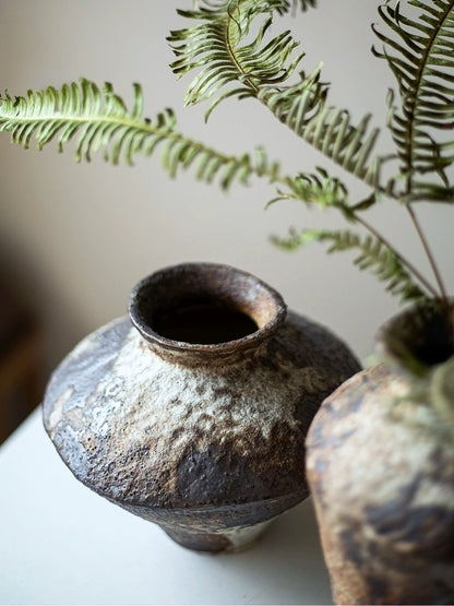 Wabi Sabi Ceramic Vase, Retro Rough Pottery Vessel for Home Decor