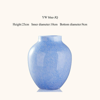 Blue Retro Glass Vase High End Aesthetic Hydroponic Fresh Flower Vase for Living Room Desktop Home Decor