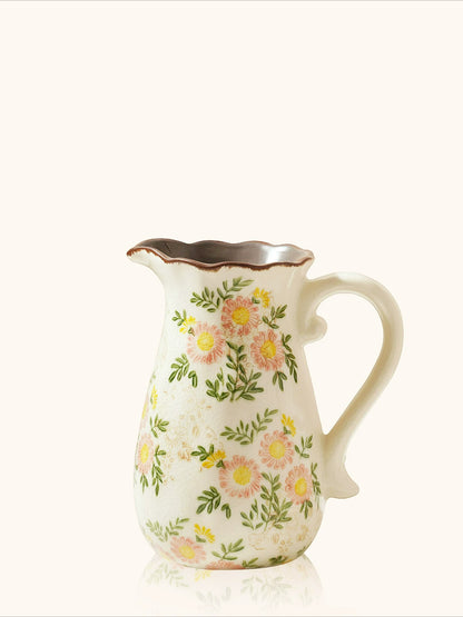 Floral Pitcher Vase, French Vintage Ceramic Vase for Pastoral Home Flower Decor