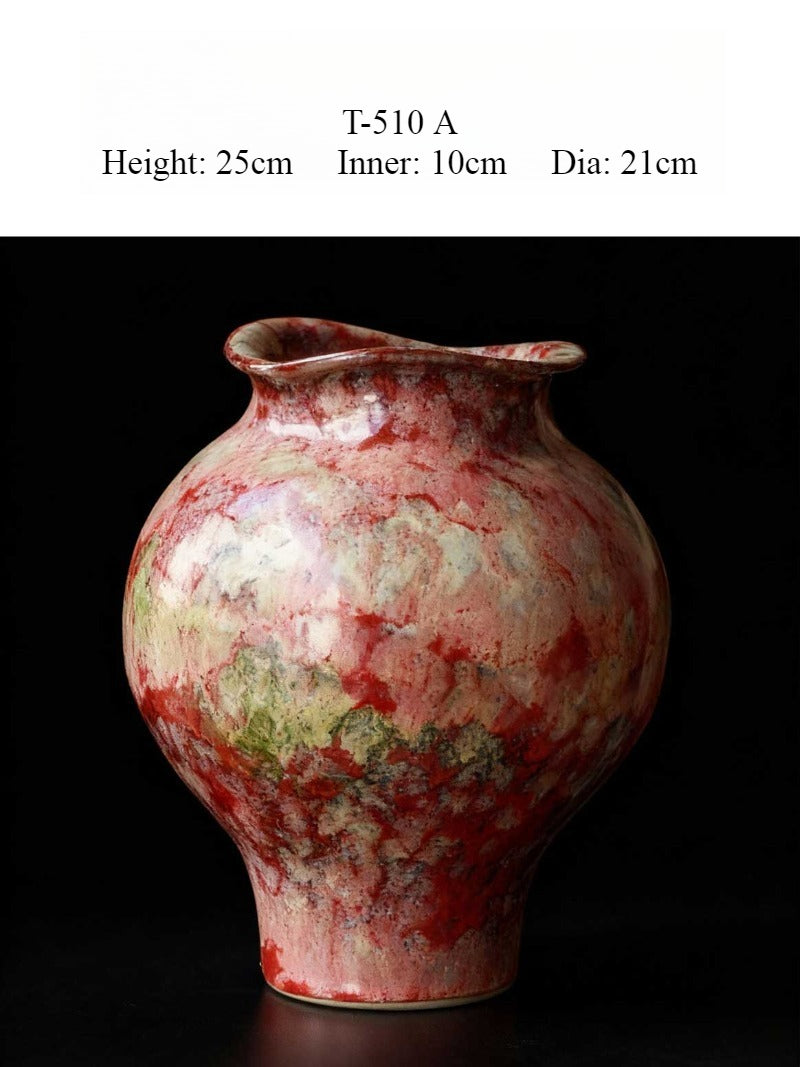 Red Hand Painted Chinese Ceramic Vase, Classical Tabletop Decor for Living & Dining Room