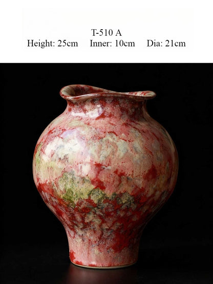 Red Hand Painted Chinese Ceramic Vase, Classical Tabletop Decor for Living & Dining Room
