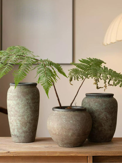 Antique Clay Pot Vase, New Chinese Wabi‑Sabi Ceramic Vase for Dried Flowers