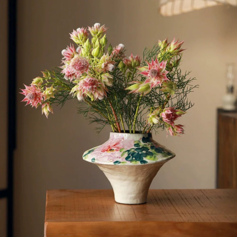 Retro Hand Painted Ceramic Vase New Chinese Style High End Art Decor for Home Hotel Homestay