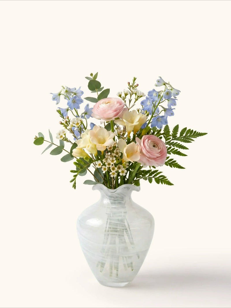 Opal Glass Vase, Song‑Aesthetic Luxury Glass Vessel for Fresh Flower Display