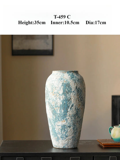 Rustic Blue Ceramic Vase Jingdezhen Wabi Sabi Floral Vessel for Homestay Tea Room Table Decor