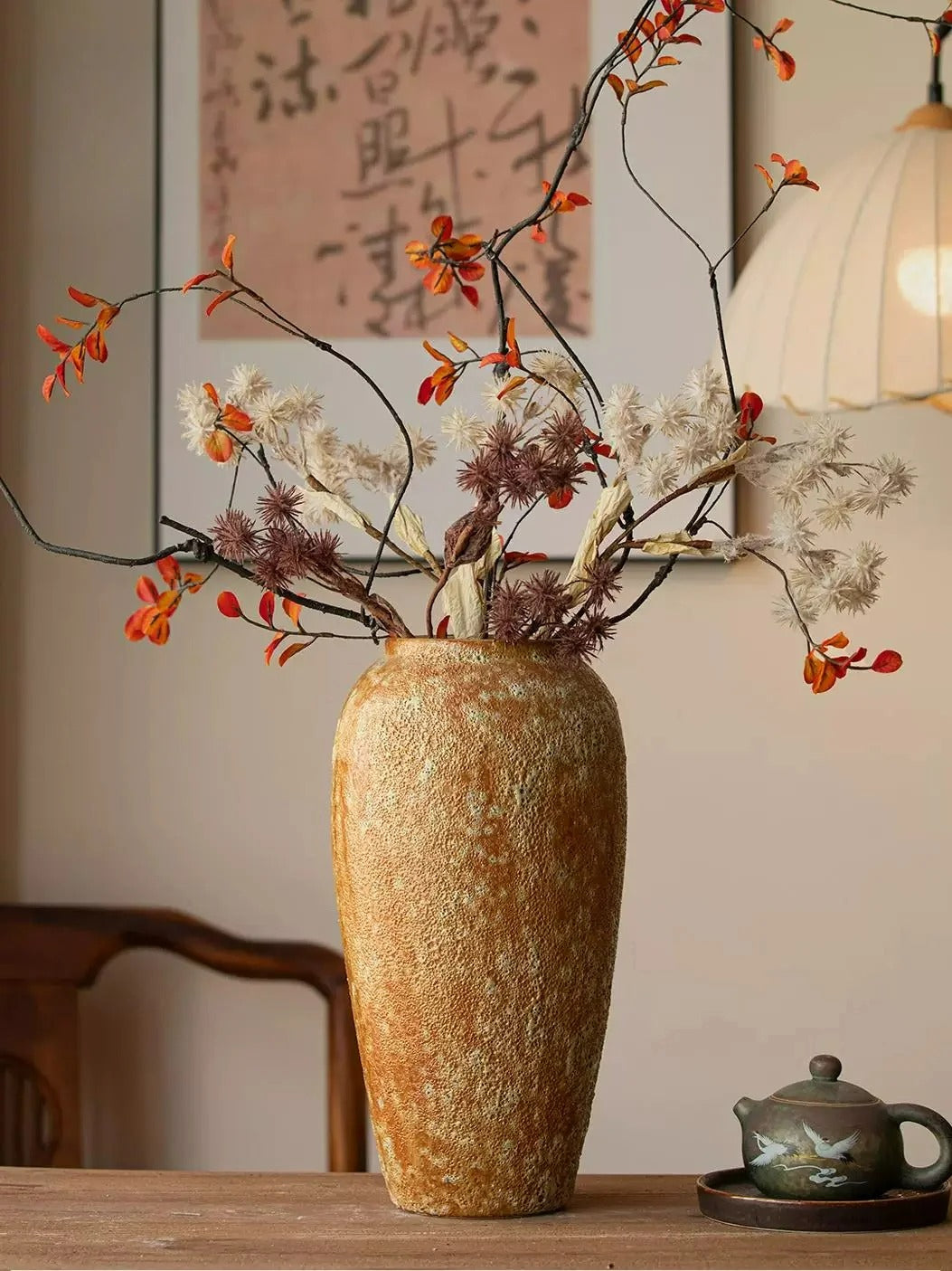 Textured Terracotta Vase, Jingdezhen Wabi‑Sabi Ceramic Pot for Dried & Water Flowers