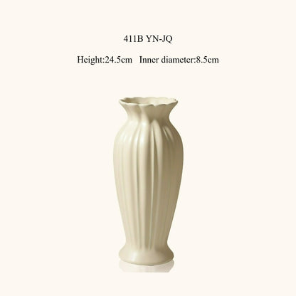 Fluted Ceramic Vase, Cream Vintage Minimalist Vessel for Dining & Living Room Flower Decor