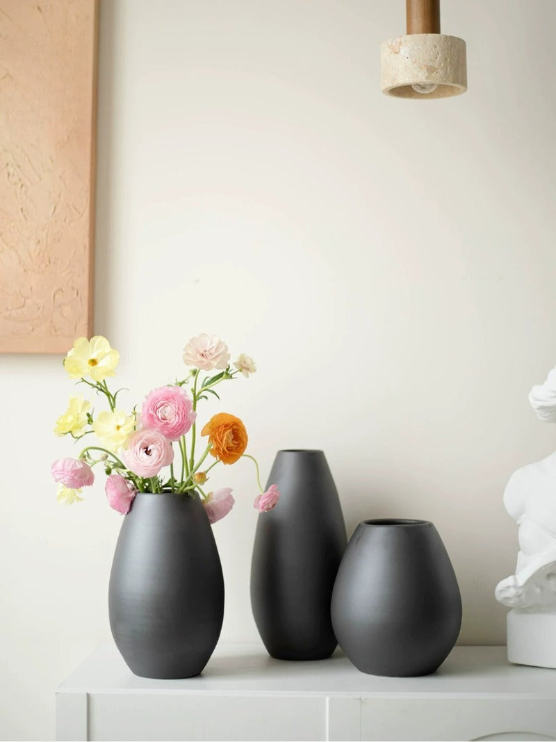 Black Ceramic Vase, Jingdezhen Wabi‑Sabi Table Vase for Home Decor