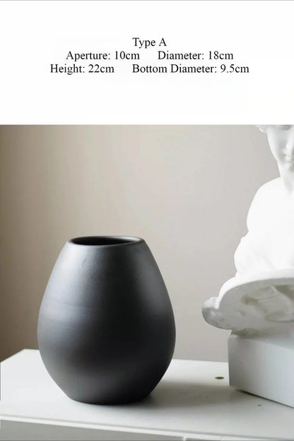 Black Ceramic Vase, Jingdezhen Wabi‑Sabi Table Vase for Home Decor