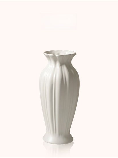Fluted Ceramic Vase, Cream Vintage Minimalist Vessel for Dining & Living Room Flower Decor