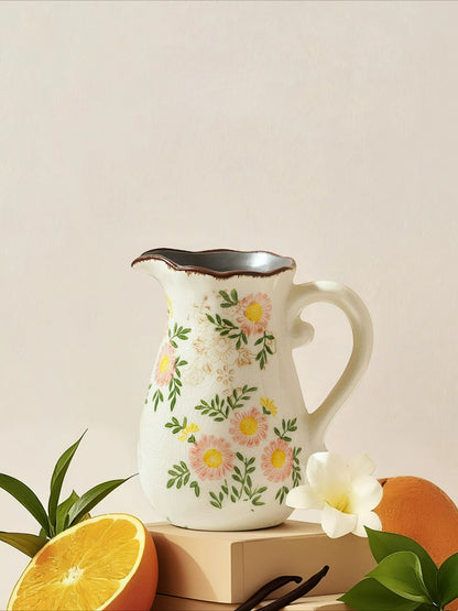 Floral Pitcher Vase, French Vintage Ceramic Vase for Pastoral Home Flower Decor