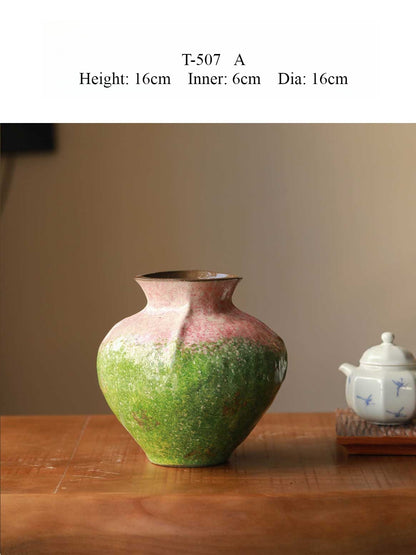 Chinese Aesthetic Gradient Green Ceramic Vase Fresh Floral Vessel for Tea Room Living Room Decor
