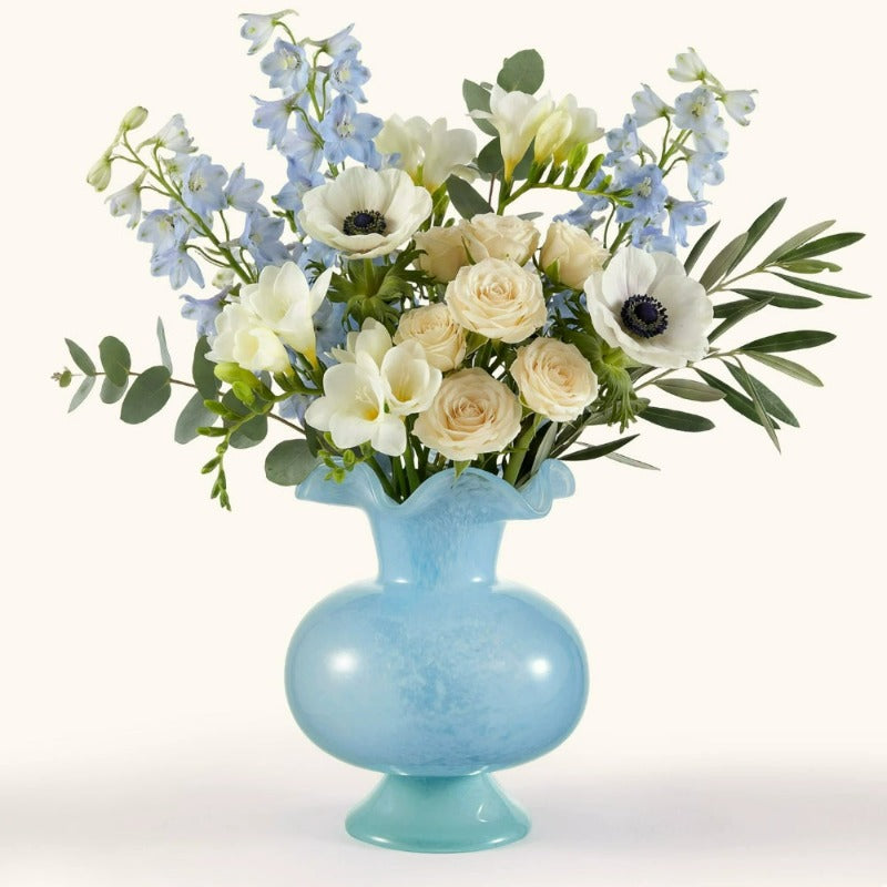 French Blue Mid Century Glass Vase Vintage Aesthetic Flower Vase Modern Living Room Home Decor Ornament