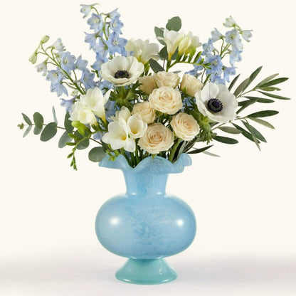 French Blue Mid Century Glass Vase Vintage Aesthetic Flower Vase Modern Living Room Home Decor Ornament