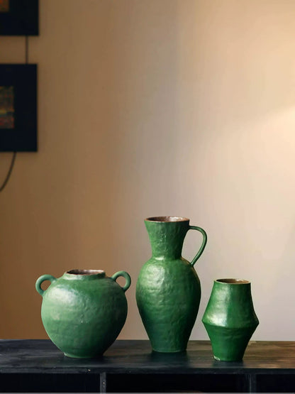 Chinese Zen Green Retro Ceramic Vase Hydroponic Flower Arrangement Ornament for Living Room Homestay Hotel Home Decor