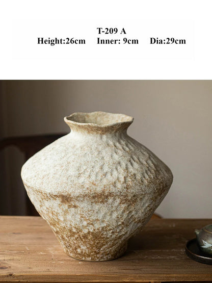 Wabi Sabi Ceramic Vase, Retro Rough Pottery Vessel for Home Decor