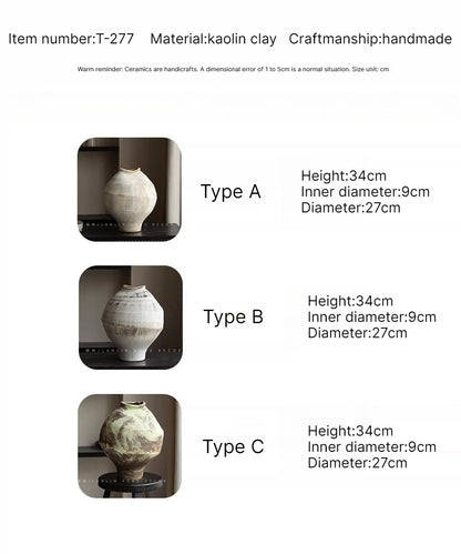 Retro Hand Painted Round Ceramic Vase Jingdezhen Rough Pottery Indoor Decor