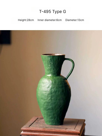 Chinese Zen Green Retro Ceramic Vase Hydroponic Flower Arrangement Ornament for Living Room Homestay Hotel Home Decor