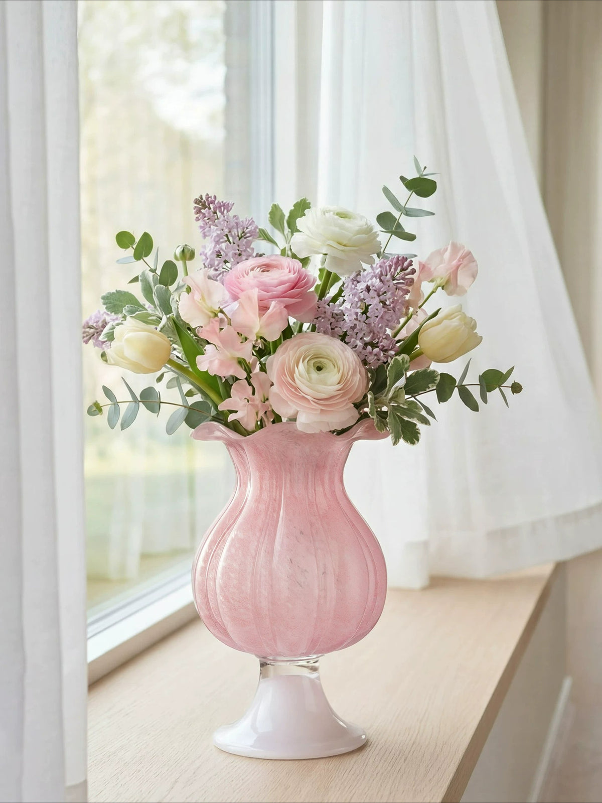 French Style Pink Tall Glass Vase Romantic Girl Aesthetic Hydroponic Flower Vase Living Room Home Decor Ornament