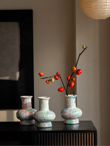 Wabi Sabi Blue Ceramic Vase Rustic Floral Vessel for Teahouse Homestay Table Decor