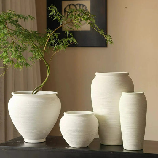 Jingdezhen White Wabi Sabi Large Caliber Rough Ceramic Vase Retro Hydroponic Flower Vase for Homestay Hotel Home Decor