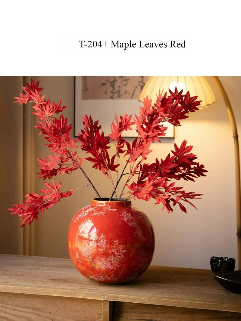 Red Chinese Ceramic Vase Retro National Style Dual-use Floral Vessel for Dried & Fresh Flower Table Decor