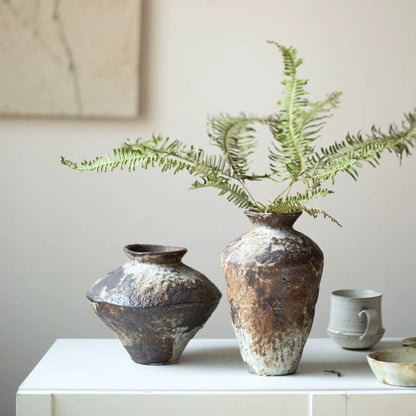 Wabi Sabi Ceramic Vase, Retro Rough Pottery Vessel for Home Decor