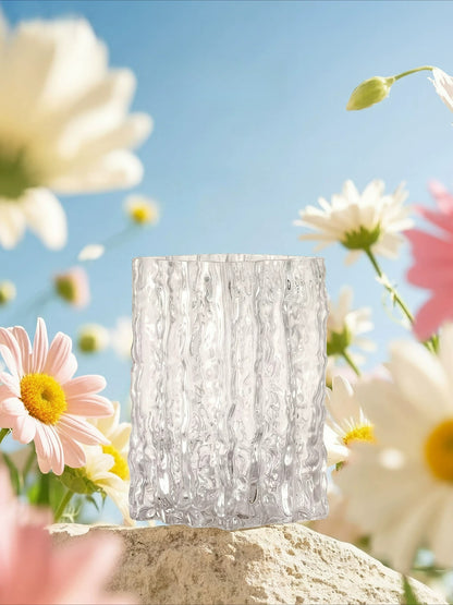 Nordic Glacier Keel Textured Glass Vase Modern Aesthetic Hydroponic Flower Vase Living Room Dining Table Home Decor Ornament