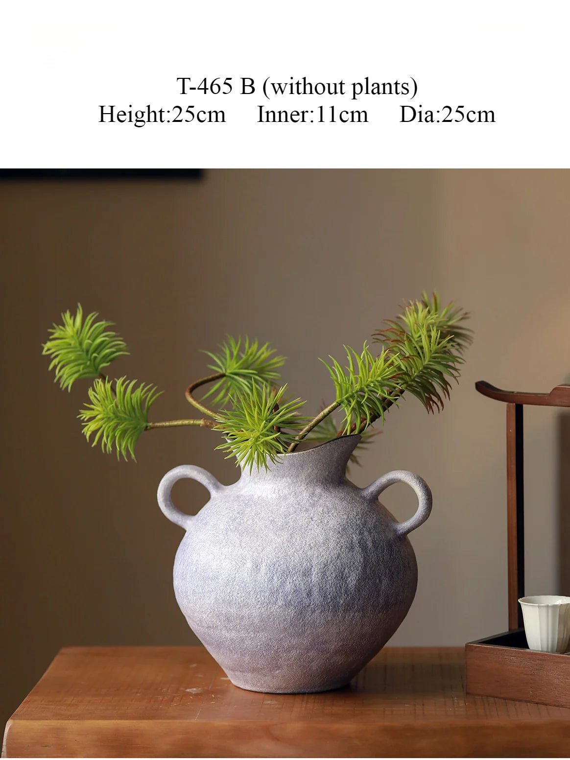 Wabi Sabi Double Handle Lavender Ceramic Vase, Minimalist Neo Chinese Tabletop Flower Vessel