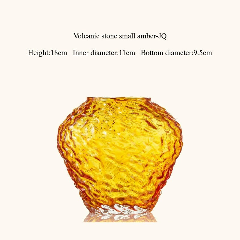 Amber Glass Vase, Luxury Hammered‑Texture Glass Vessel for Living Room Floral Decor